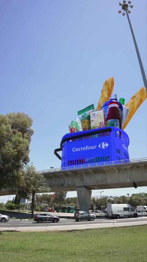 Carrefour Shopping Basket Rolls on Highway