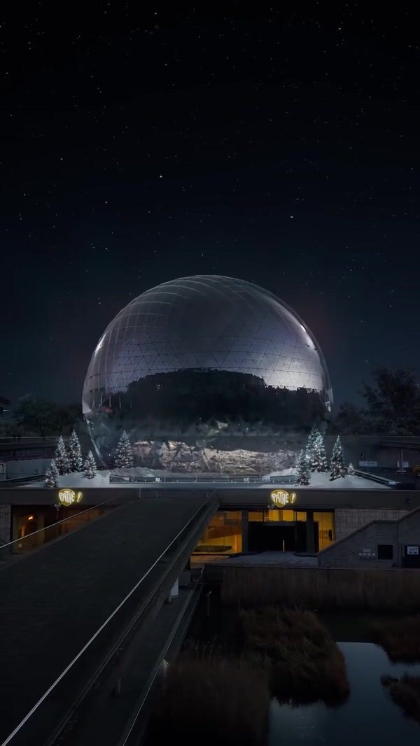 Pathé France La Géode Becomes Giant Snow Globe in Paris