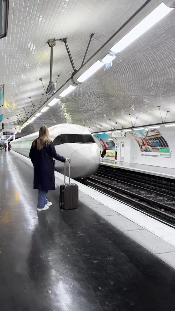 Transavia Airplane in Metro Station Paris