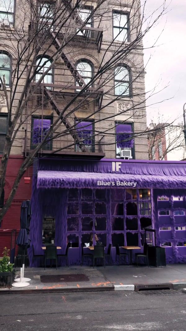 IF Movie Purple Monster Visits Blue's Bakery in New York