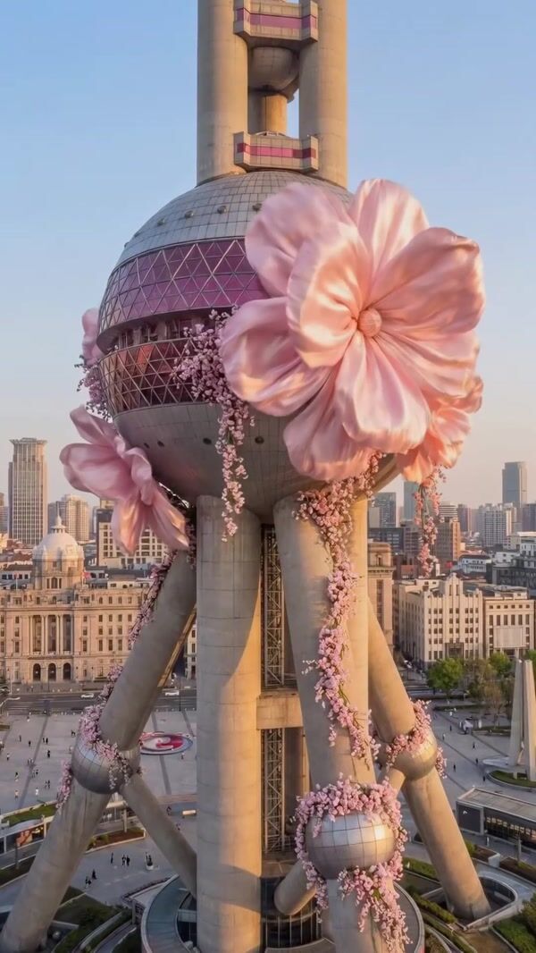 Moooi Giant Flowers Bloom on Oriental Pearl Tower