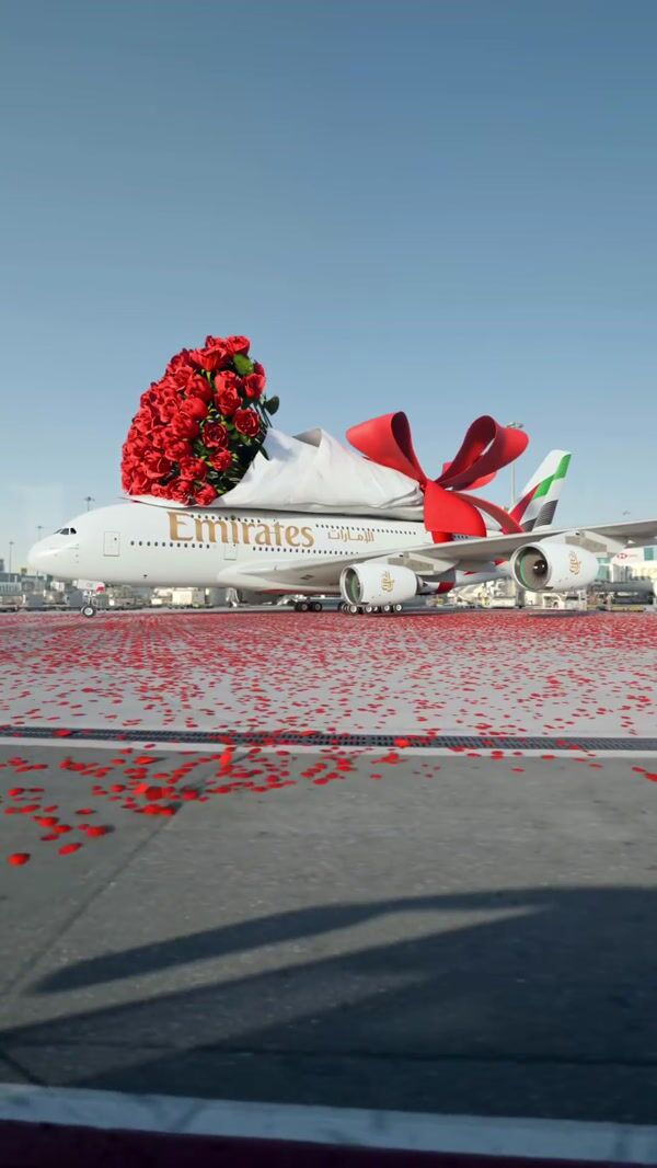 Emirates Airplane Carrying Red Rose Bouquet