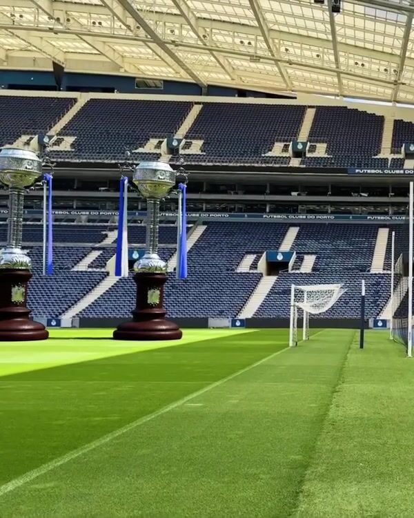 FC Porto Tropies Displayed on Stadium Field