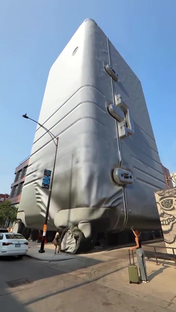 Monos Giant Suitcase Reveal Building