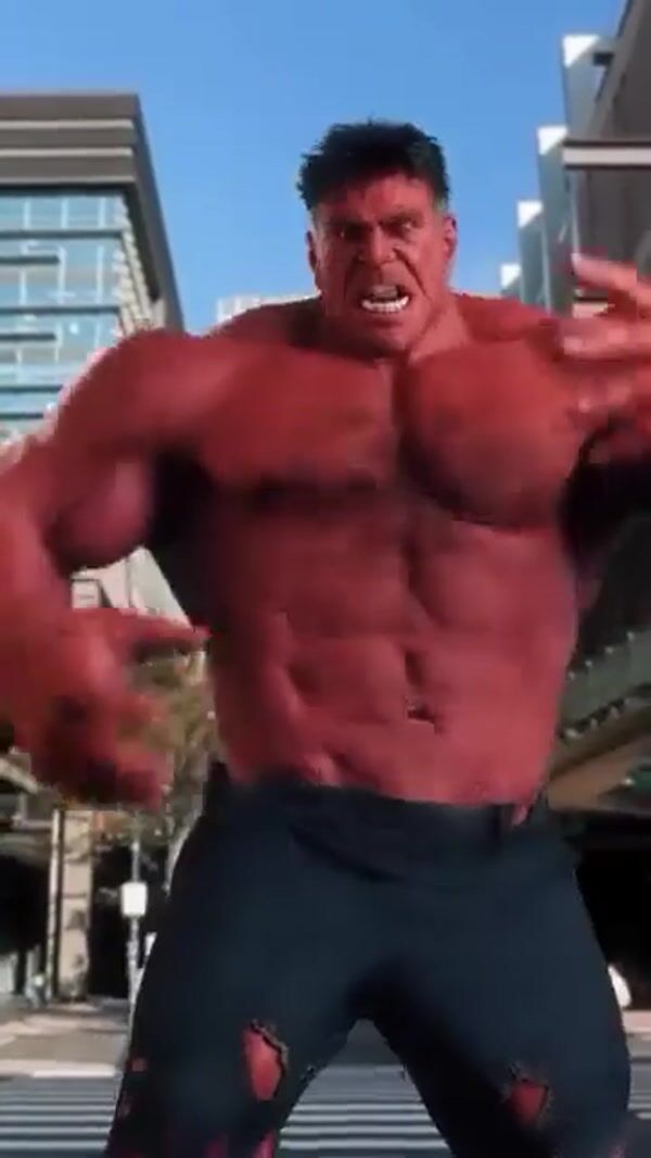 Marvel Red Hulk Cracks Screen With Giant Clap