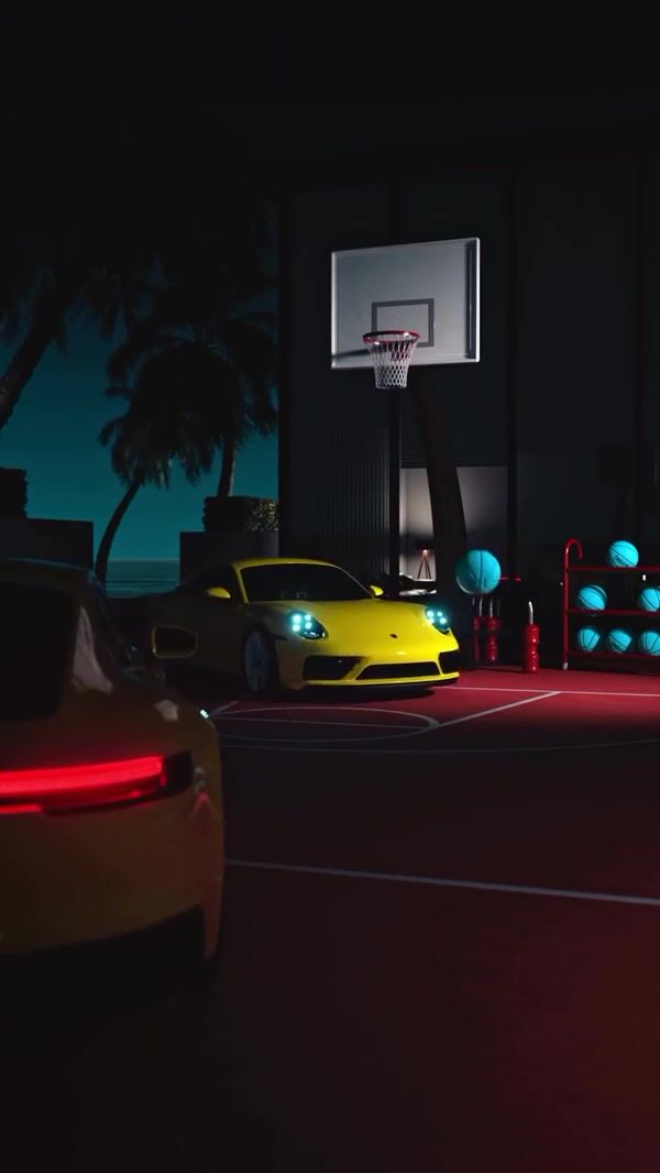 Porsche Cars Dribbling and Shooting Basketball