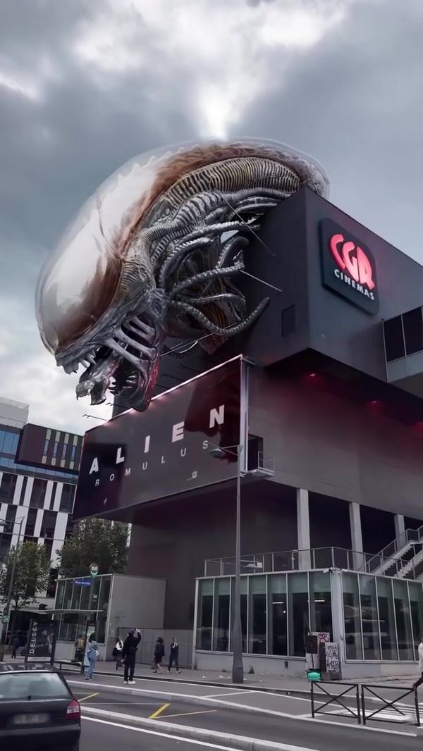Disney Alien Romulus Giant Head in Cinema Roof