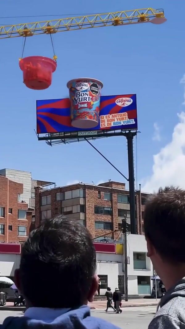 Bon Yurt Crane Pours Cereal onto Yogurt Billboard