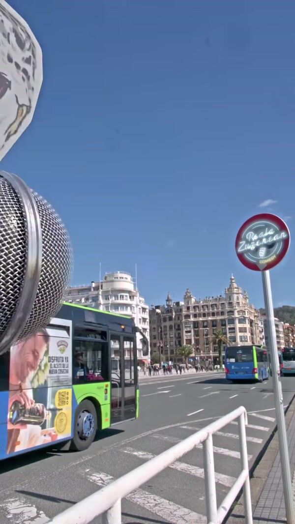 Real Sociedad Bus Carries Giant Cutout and Mic