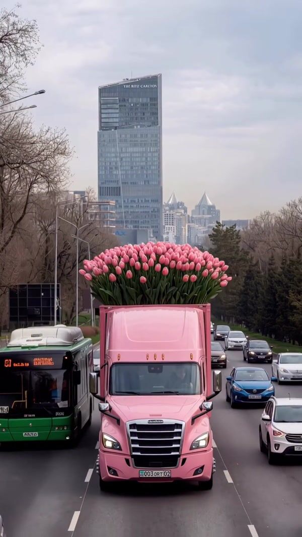 Orta Giant Tulip Bouquet Travels on Truck
