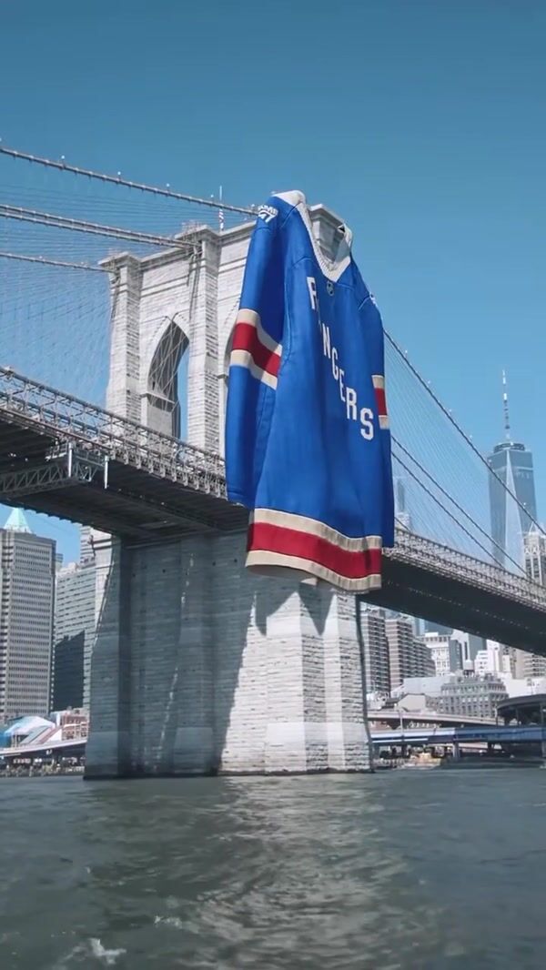 Giant NY Rangers Jersey on Brooklyn Bridge