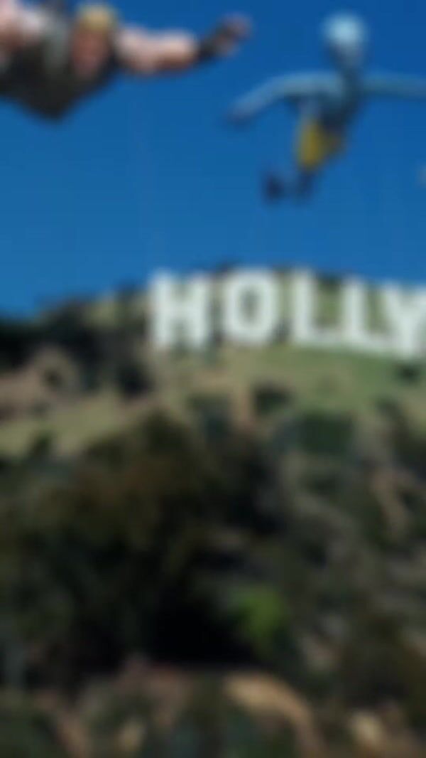 Fortnite Characters Float Above Hollywood Sign