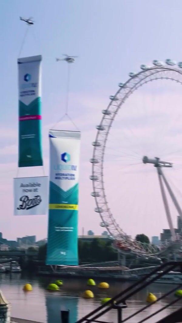 Boots Helicopters Carry Giant Liquid I.V. Sachets