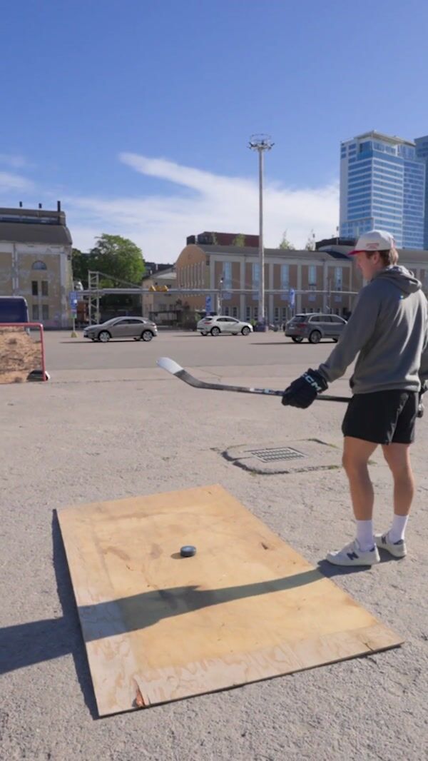 Veikkaus Hockey Puck Knocks Over Giant Blue Van