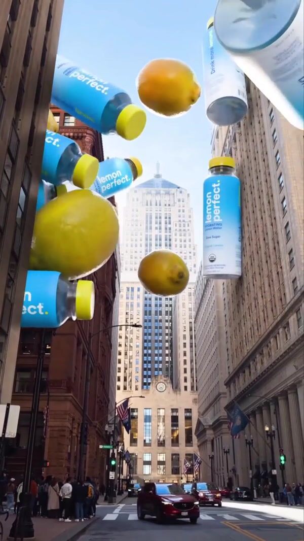 Lemon Perfect Lemon and Bottles Floating Above Street