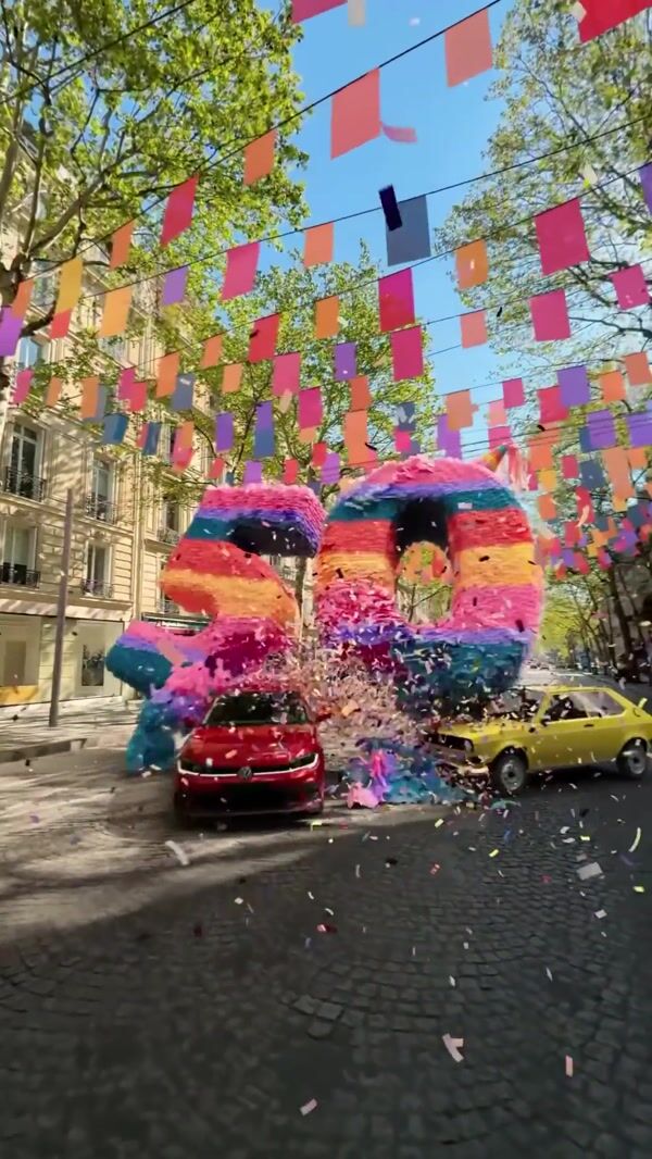 Volkswagen Car Crashes Into Numbers Piñata