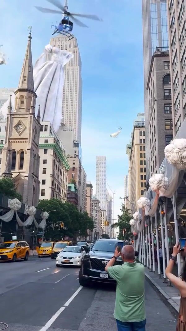Eva Lendel Bridal Gown Hangs from Helicopter