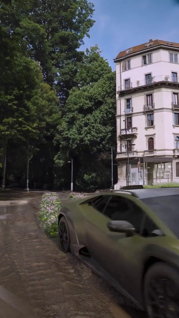 Lamborghini Sports Car Blooming Flowers on Dirt Road