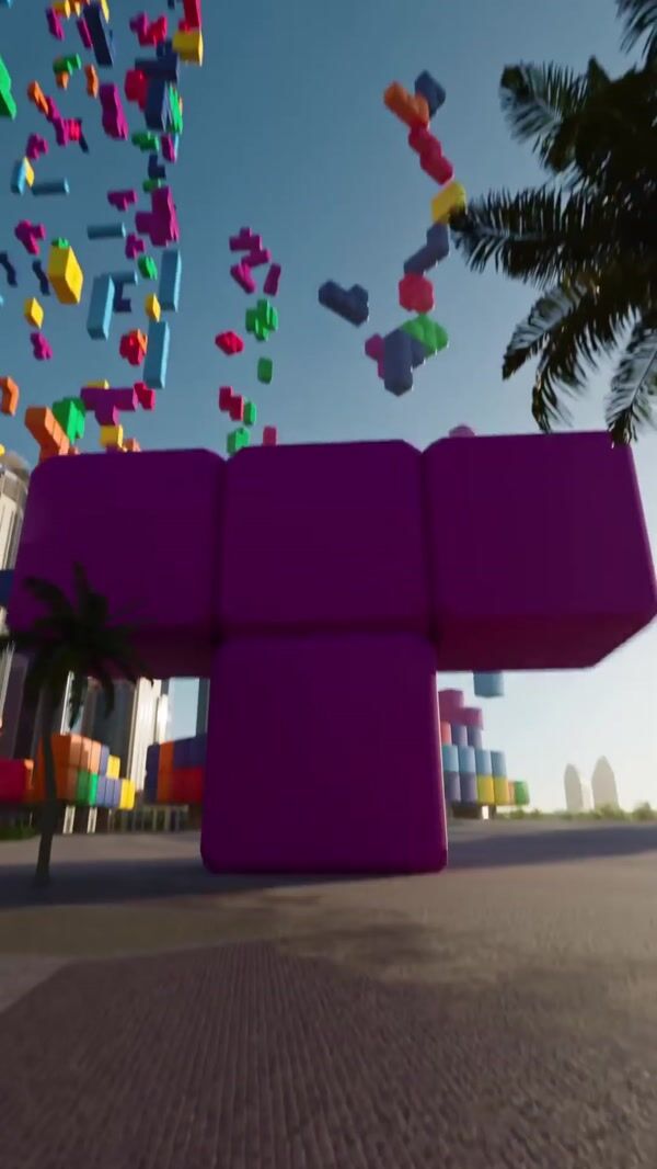 Red Bull Tetris Blocks Fall on Dubai Skyline