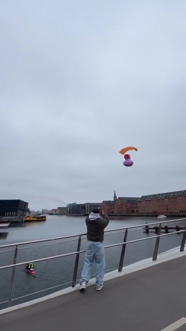 NYX Giant Pink Duck Floats Across Copenhagen Harbor