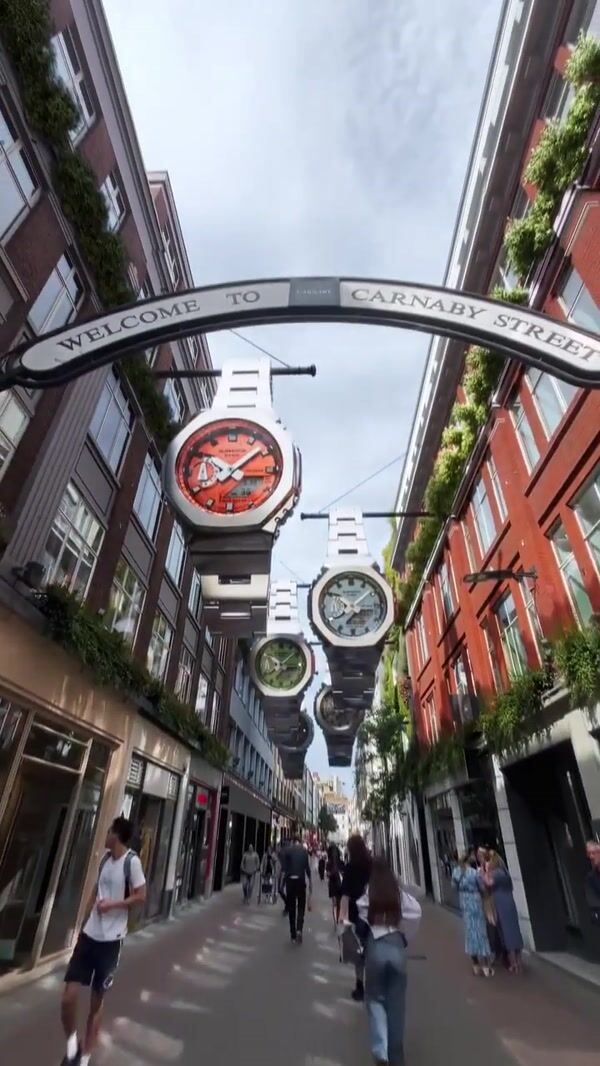 G-SHOCK Watches Hang Above a Shopping Street