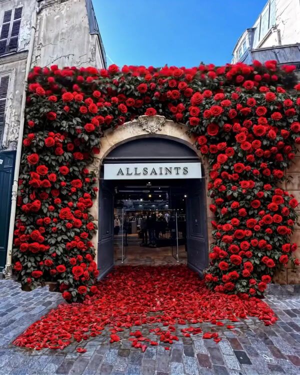 AllSaints Storefront with Lush Roses Display