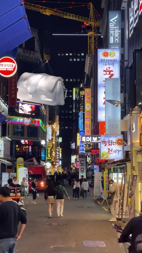 Jacquemus Shoulder Bag Crane Installation in South Korea