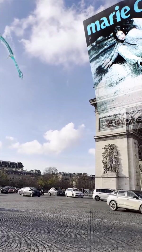 Marie Claire Dragon Flies at Arc de Triomphe