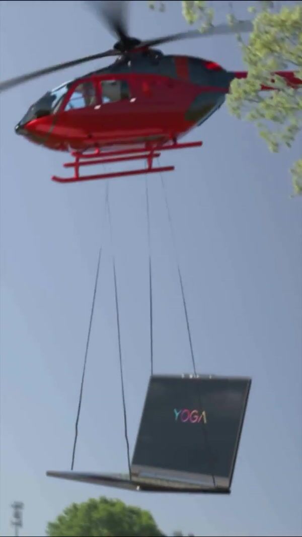 Lenovo Helicopter Carrying Laptop to Ground