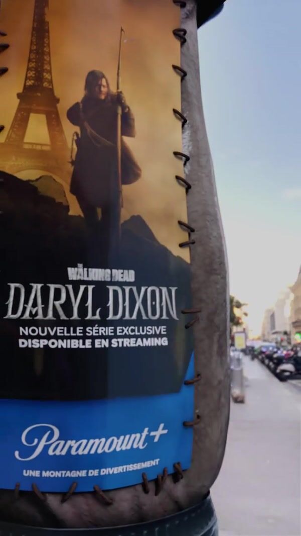 Paramount+ Zombie Arm Column Stands on Paris Street