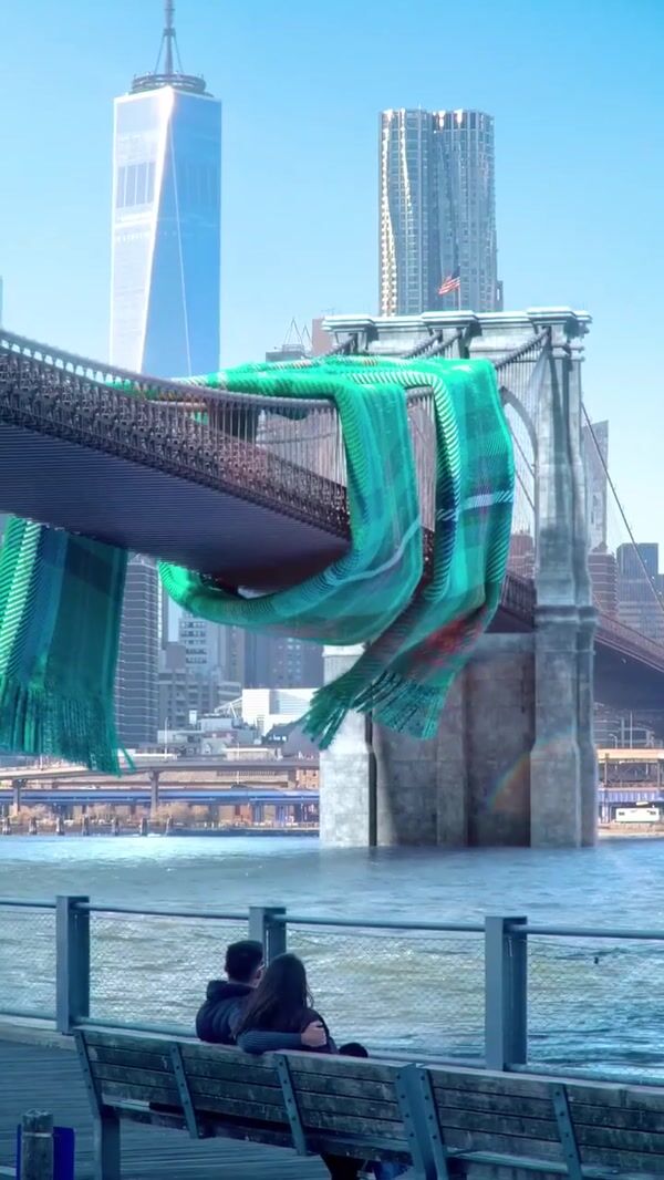 The Glenlivet Giant Tartan Scarf on Brooklyn Bridge