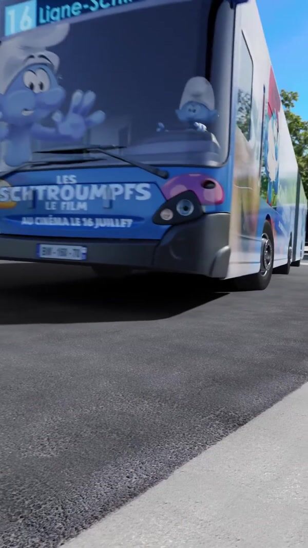 Paramount Pictures Smurfs Bus Pass by Eiffel Tower