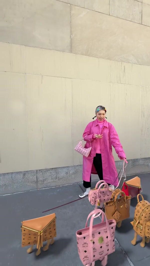 MCM Woman Walks Bags on Leashes