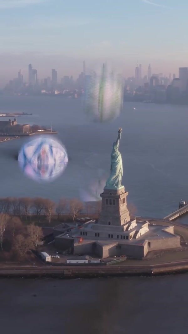 FC Porto Soccer Balls Drop Near Statue of Liberty