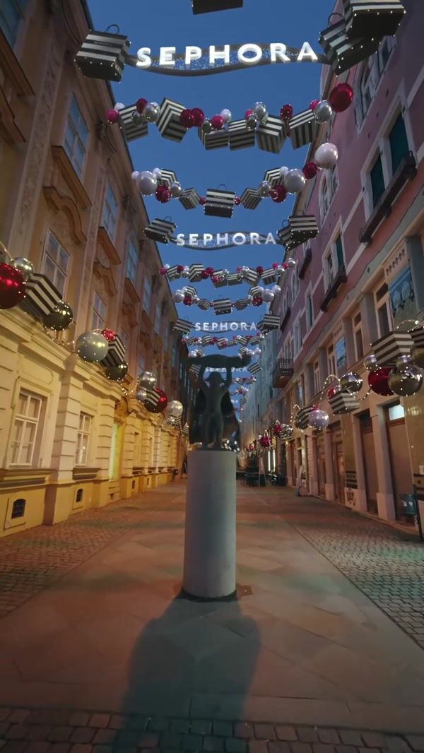 Sephora Gift Boxes Hangs Above Street