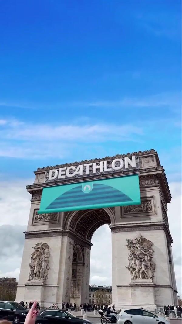 Decathlon Giant Purple Hat Crowns Arc de Triomphe