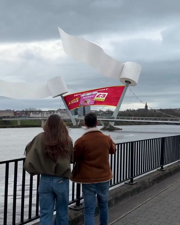 SPAR Giant Toilet Rolls on Bridge