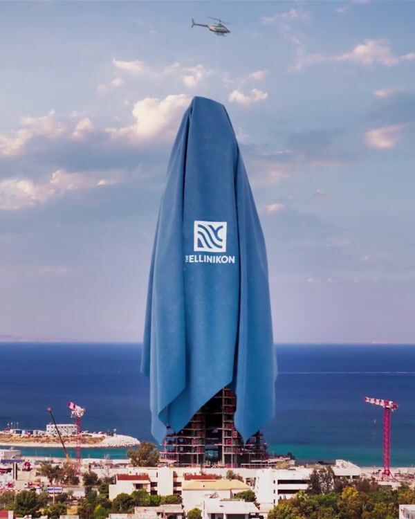 The Ellinikon Tower Covered in Giant Cloth
