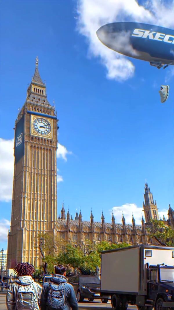Skechers Airship Drops Shoe Above Bus
