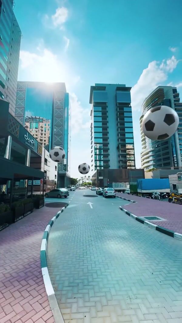 Aseel Restaurant Soccer Balls Bouncing on Street