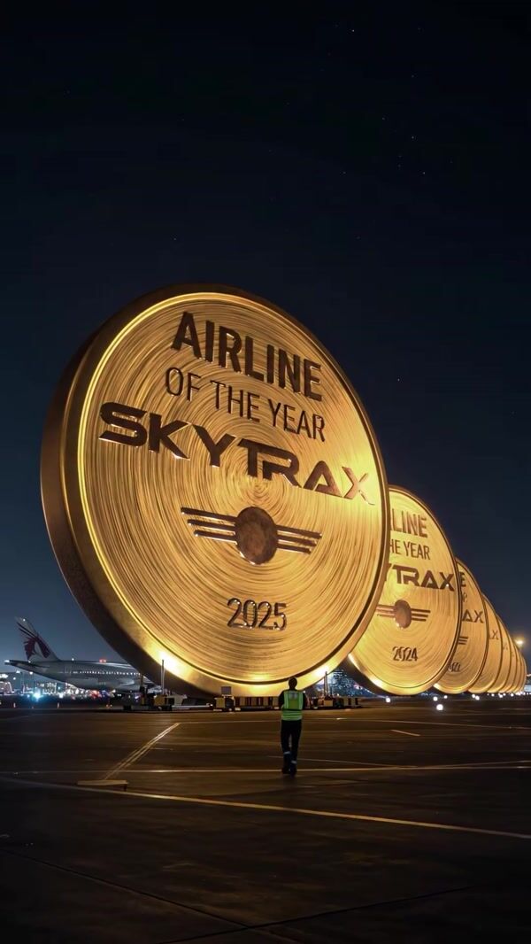 Qatar Airways Trophies Line Up on Tarmac