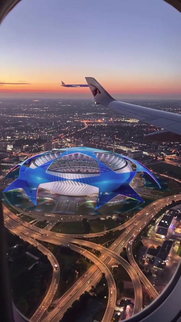 Qatar Airways Blue Stars Logo Covering Stadium