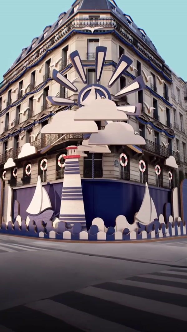 Petit Bateau Moving Harbor Wood Art on Building