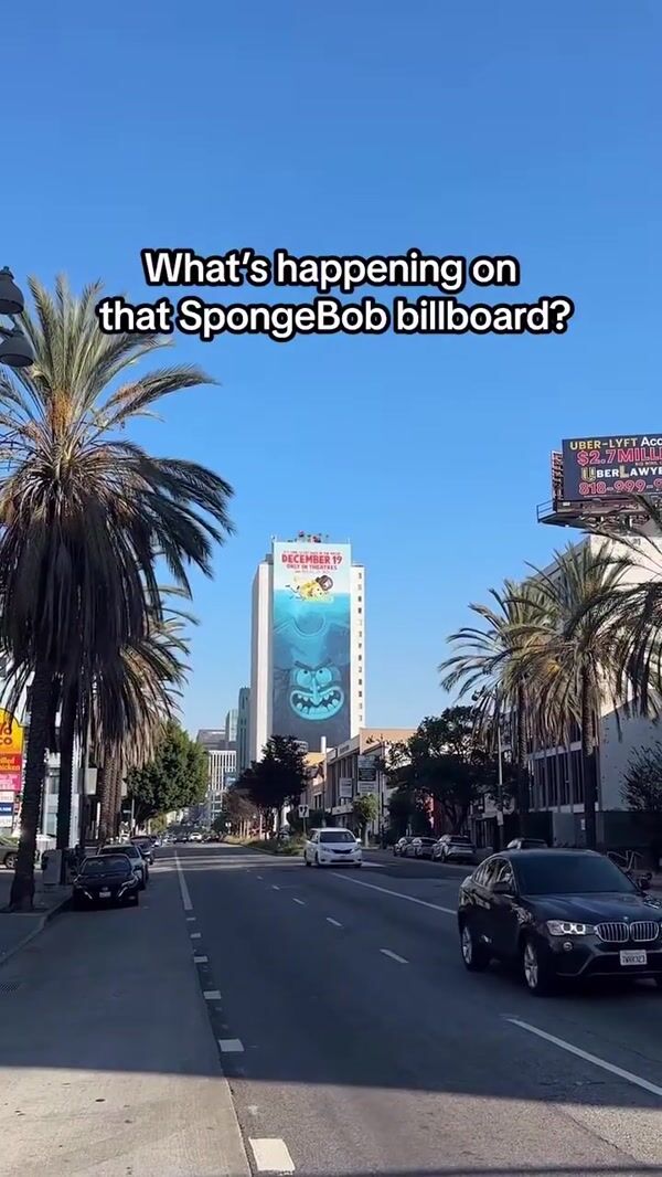 The SpongeBob Movie Characters Atop Building