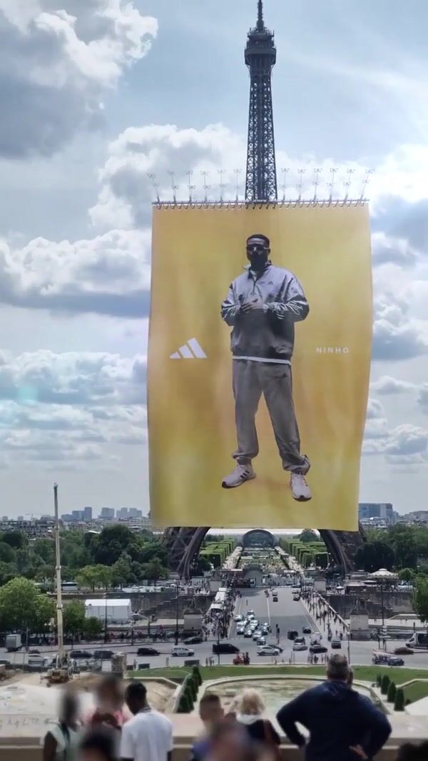 Adidas Giant Banner Hangs From Eiffel Tower