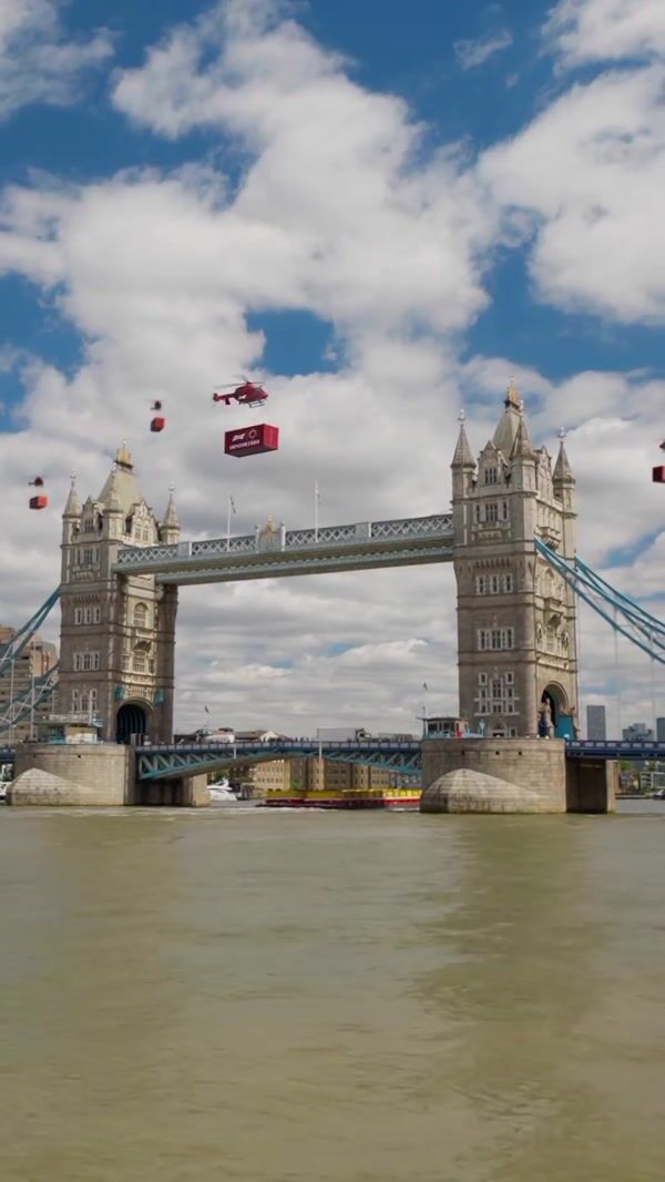 Budweiser Helicopters Airlift Boxcars Over Tower Bridge