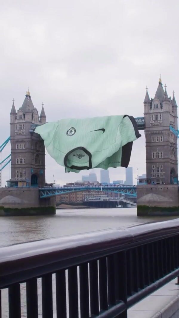 Chelsea FC Jersey Hanging at Tower Bridge