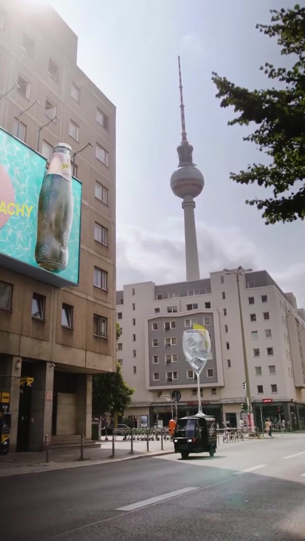Schweppes 3D Bottle Pours Drink to Glass on Vehicle