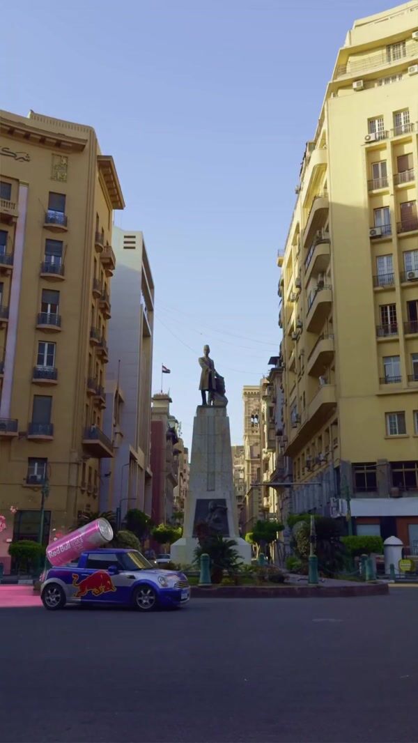 Redbull Car Turns the Square Pink