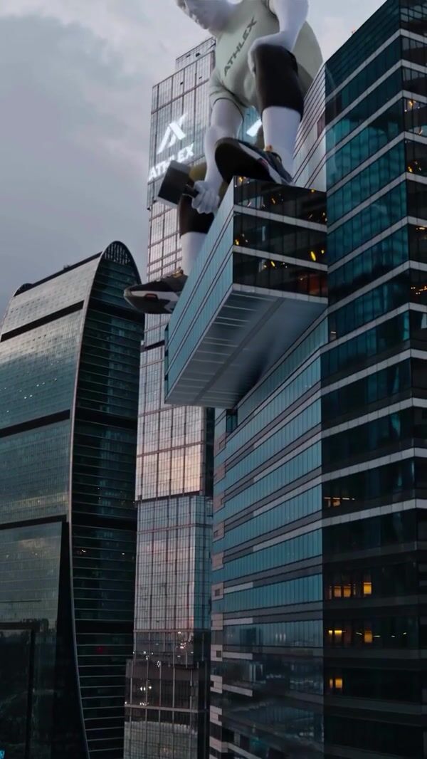 Sportmaster Giant Man Lifting Dumbbells on Building